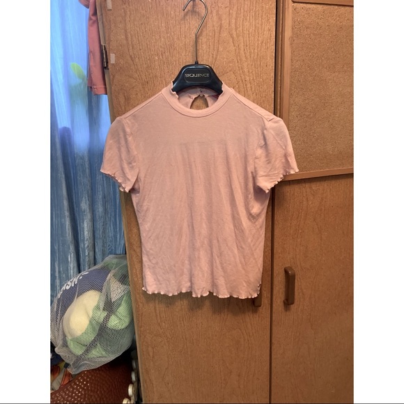 Pink Guess Mock Neck Lettuce Edge Short Sleeve - Picture 2 of 3